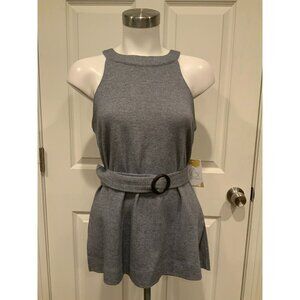 By Anthropologie Annette Navy Belted Tank Top Round Neck, Size M, NWT! $70
